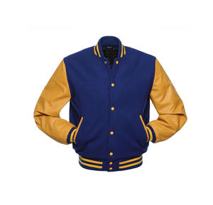 Veste universitaire confortable et personnalisable en couleur unie, grande taille, pour hommes, avec corps en laine de haute qualité et manches en cuir. - Product Image 1