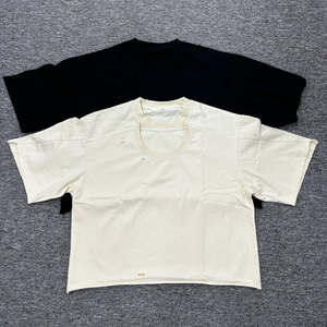 T-shirt en coton noir surdimensionné pour homme, manches courtes, col rond, décontracté, uni, jersey tricoté, coupe ajustée - Product Image 3