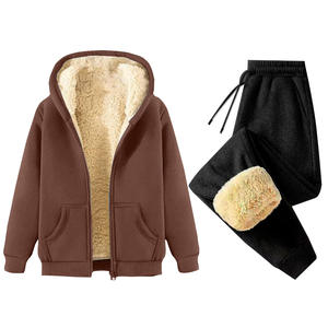 Women's Winter 2-Piece <b>Set</b> Thermal Zip-Up Hooded Cardigan Jacket Solid Patchwork <b>Tie</b>-<b>Dye</b> Jogger Sweatpants Casual Outfits - Product Image 3