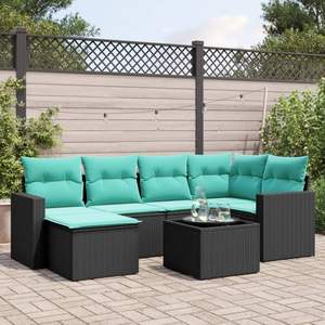 Ensemble de canapés de patio en polyrotin noir 7 pièces avec coussins, mobilier d'extérieur élégant - Product Image 1