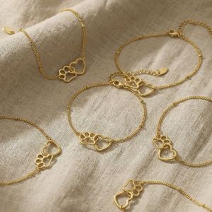 Pulsera de Cadena con Corazón y Pata de Gato, Chapada en Oro, de Acero Inoxidable, Venta al Por Mayor, Bajo MOQ - Product Image 5