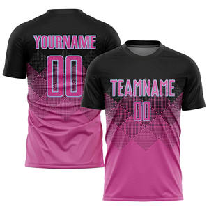 เสื้อฟุตบอลซับลิเมชั่นแบบกำหนดเองสำหรับผู้ชาย เสื้อฟุตบอลย้อนยุคสีดำชมพู ลายกราฟิกฮาล์ฟโทน ชุดทีม ชุดฝึกซ้อมแบบกำหนดเอง - Product Image 1