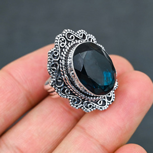 Anillo de Plata de Ley 925 con Topacio Azul de Londres Creado en Laboratorio, Hermoso Anillo con Piedra en Forma de Pera, Hecho a Mano con Turquesa, para Boda - Product Image 2
