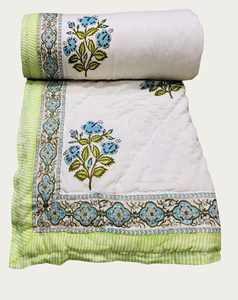 Hand Stitched Block Print Cotton <b>Quilt</b> Floral Pattern Traditional Style All Season Use 100% Cotton Filling Home Decor - Product Image 4