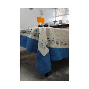 Mantel bordado bohemio de algodón 100% al por mayor hecho a mano 60x120 azul biodegradable OEM ODM tejido técnica hecha India - Product Image 1