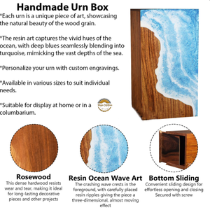 Handcrafted Ocean Wave Resin & Natural Wood Cremation Urn Blue Epoxy Ashes <b>Box</b> Artistic Funeral <b>Memorial</b> <b>Keepsake</b> by AYAANS - Product Image 3