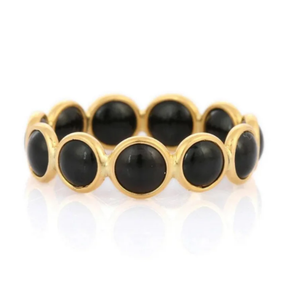 Bague d'éternité en or 18 carats avec onyx noir - Bague de mariage ajustable pour femme avec pierres précieuses - Product Image 2
