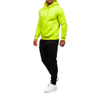 Sweat-shirt à capuche vert néon pour homme, manches longues, style décontracté, vêtement d'automne, couleur unie, fermeture à cordon, poches latérales, coupe régulière - Product Image 3