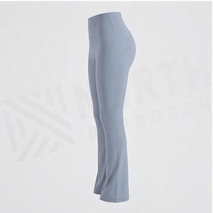 Pantalon de yoga taille haute évasé longueur cheville, couleur unie, sans couture, extensible dans quatre directions, vêtements de sport pour femme - Product Image 4