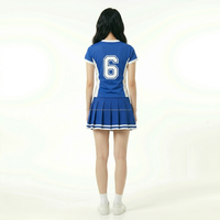 Maßgeschneiderte, vollständig sublimierte Cheerleader-Uniform für Damen, Team-Logo, Nummerndruck, Faltenrock, Trikot-Set, 100 % Polyester, atmungsaktiv