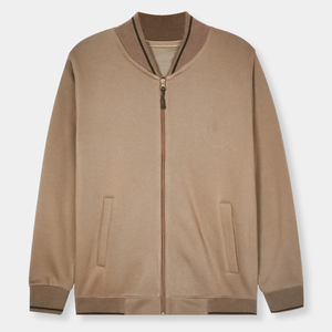 Custom Logo Beige Fleece <b>Jackets</b> Regular Fit Zipper Closure Solid Color Knitted Polyester Casual Autumn Wear Fleece <b>Jacket</b> OEM - Product Image 1