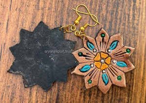 New Arrival Western Style Hand Tooled Carving Leather <b>Earrings</b> Women Cute Trendy Teardrop <b>Earring</b> Tooled Leather Western Jewelry - Product Image 3