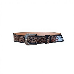 Unisex Custom Length Floral Logo-Style Eco-Friendly Durable Jeans Belt High Quality Buffalo Cow Hide Square Steel Great Clothing - Product Image 4