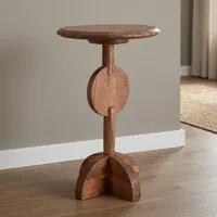 Table d'appoint moderne en bois de manguier, design minimaliste, fabrication artisanale, meubles de salon, finition bois foncé, plateau rond