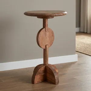 Modern Mango Wooden Side <b>Table</b> Minimalist Design Handmade Living Room Furniture Dark Wood Finish <b>Round</b> Top - Product Image 3