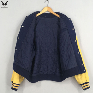 Vintage Navy Blue Varsity Jacket Men Letterman Jacket Yellow Wool Sleeves Embroidery Patch Slim Fit College High School Uniform - Product Image 3