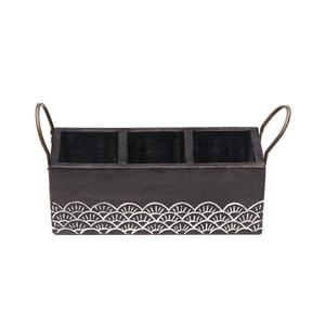 Dark Brown Wooden Utensils Holder for <b>Kitchen</b> <b>Table</b> Top Tools New Cutlery Organizer Stand Caddy With Metal Handle - Product Image 1