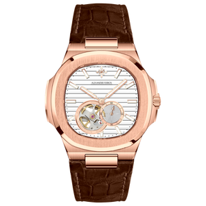 นาฬิกาอัตโนมัติสำหรับผู้ชาย Alexander Ferros 6312R-02 หน้าปัดแซฟไฟร์ สายหนัง ตัวเรือนสแตนเลสสตีล กันน้ำ ระบบกลไก สปอร์ต - Product Image 1