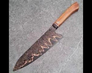 THEWIZ CRAFTS Damascus Steel <b>Kitchen</b> Chef Knife Strong Durable Blade Handmade Eco-Friendly Dishwasher Safe Right Hand Leather - Product Image 5