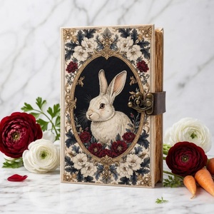 Diario de Cuero Hecho a Mano con Diseño de Conejo, 200 Hojas, Regalo de Pascua, Páginas con Borde Decorativo, Multicolor, con Cierre Antiguo | - Product Image 3