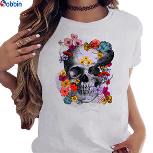 Camiseta Blanca para Niña, Camiseta con Estampado Gráfico, Ropa Casual, Transpirable, Camiseta de Verano con Estampado de Rosas y Mariposas, Modelo Básico - Product Image 1