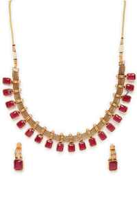 Conjunto de Joyería Tradicional de Oro con Piedras Sintéticas, Collar y Pendientes de Moda, Joyería de Fantasía con Base de Cobre, Gargantilla de Malla para Regalo de Novia - Product Image 6