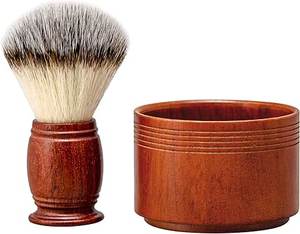 Set de Brocha de Afeitar de Pelo Sintético con Mango de Madera Maciza y Tazón de Jabón de Afeitar de Madera para Hombres, Fácil de Espumar - Product Image 1