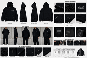 Voxstyle Men's <b>Black</b> <b>Zip</b>-Up <b>Hoodie</b> Oversized Cotton fleece Streetwear with Rhinestone Details Front Logo Autumn Wear - Product Image 5