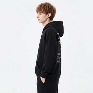 Sweat à capuche de course pour homme, noir, imprimé univers, en polaire, décontracté, coupe régulière, avec logo au dos, pour l'automne - Product Image 5