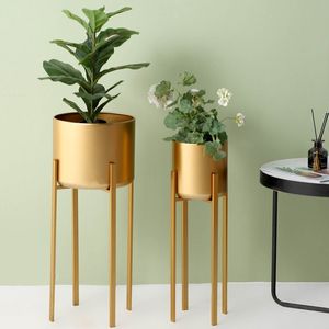 Soporte de Metal Dorado de Lujo para Macetas, Macetero Alto para Interiores, Decoración Moderna para Sala de Estar - Product Image 1