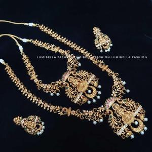 Designer Rose Gold and Antique Gold Plated <b>Bridal</b> Fine <b>Jewelry</b> Necklace and Earring <b>Set</b> - Product Image 5