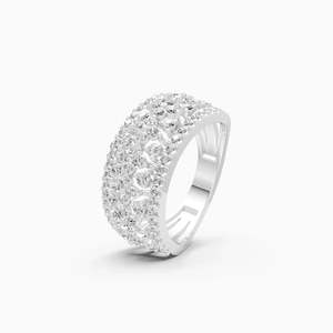 Bague élégante à grappe de diamants de laboratoire, large, multi-diamants, avec un diamant rond de 1,06 ct |   En or jaune, blanc et rose 9 carats - Product Image 3