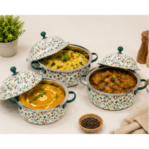 Ensemble de casseroles de luxe en émail floral pour la vente en gros, chauffe-plats avec couvercle en dôme, plat de service de buffet en acier inoxydable - Product Image 2