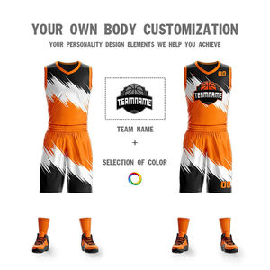 Ensemble de maillots de basket-ball sublimés personnalisés, orange, noir, blanc, col en V, sans manches, séchage rapide, uniforme d'équipe unisexe pour adultes avec logo - Product Image 2
