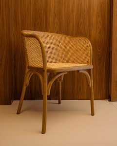 Chaise de salle à manger moderne en rotin avec pieds en teck tressé à la main, assise et accoudoirs en similicuir, mobilier de maison - Product Image 2