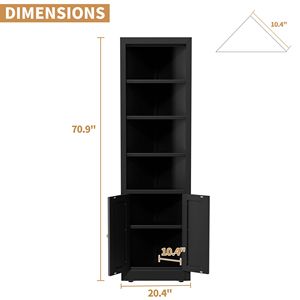 Gabinete de Almacenamiento Esquinero de 71 Pulgadas de Alto con 2 Puertas y 5 Estantes Ajustables, Gabinete de Cocina Metálico Independiente - Product Image 2