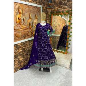 Vestidos de noche Elegante vestido Anarkali con bordado Trabajo para fiestas y ocasiones especiales Incluye Pent y Dupatta - Product Image 1