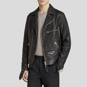 Blouson de motard personnalisé pour homme en cuir véritable noir, coupe ajustée, avec fermeture éclair asymétrique, en peau de mouton souple, style décontracté et tendance - Product Image 1