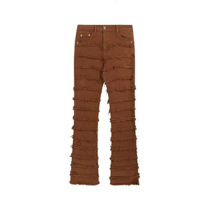 Jeans pour hommes coupe droite ample et décontractée, couleur unie, épais, tendance, qualité supérieure, vente en gros OEM, hiver, effet usé, nouveau style - Product Image 4
