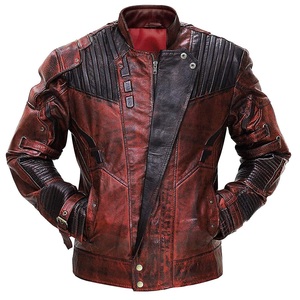 Men's Burgundy Genuine Leather Moto <b>Biker</b> <b>Jacket</b> Stand Collar Zipper Closure Windproof Autumn Winter Leather <b>Jacket</b> - Product Image 1