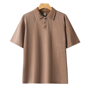 Polo en coton Oxford délavé pour homme grande taille, couleur unie, manches courtes, style décontracté - Product Image 3