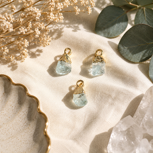 Natural Aquamarine Gemstone Pendant | Organic Rough <b>Charm</b> | Gold Plated Jewelry Finding - Product Image 1