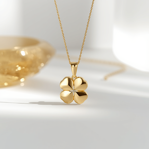 Collar con Colgante de Trébol de Cuatro Hojas en Oro Amarillo Sólido de 14K para Mujer, Amuleto de la Suerte, Fabricante de Joyería Fina Personalizada - Product Image 4