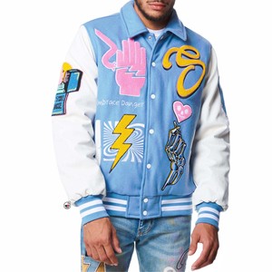 Veste de sport de haute qualité pour homme, bleu clair, avec des motifs brodés, style streetwear, col rabattu, coupe régulière - Product Image 2