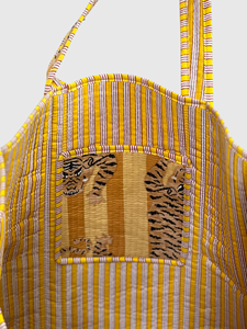 Sac fourre-tout en toile à motif de tigre brodé bohème, sac de shopping pour femmes, toutes saisons, fermeture ouverte - Product Image 5