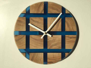 Horloge murale moderne en bois et résine époxy bleue de haute qualité, affichage à aiguilles à quartz, idéale pour le salon, la maison et les fêtes, à un prix avantageux - Product Image 1