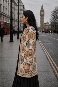 Women's Winter <b>Jacket</b> with Hand Embroidered Suzani Design <b>White</b> Fabric Bridesmaid Gift or Women's Clothing OEM ODM Bulk Sale - Product Image 4