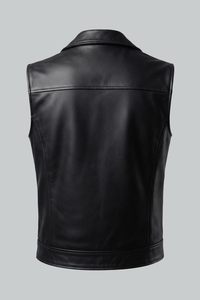 <b>Men's</b> <b>Black</b> Genuine Leather Casual Lace Moto <b>Vest</b> V-neck Zipper Closure Plus Size Regular Fit Solid Color Outerwear - Product Image 2