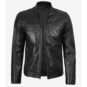 2026 OEM Hot Trending Original Black Cowhide Leather Jacket For Men's Zip Pockets 100%High Quality Low MOQ Winter Fashion Jacket - Product Image 3