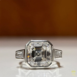 Bague en argent sterling 925 de qualité supérieure avec diamant de laboratoire taille Asscher, bijou de mariage classique pour fiançailles - Product Image 6